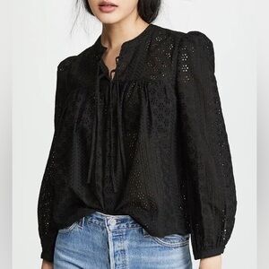 Madewell Black Eyelet Long Sleeve Top